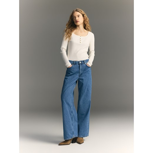 Reserved - Longsleeve z modalem - złamana biel Reserved S Reserved