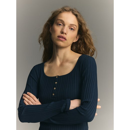 Reserved - Longsleeve z modalem - granatowy Reserved XL Reserved