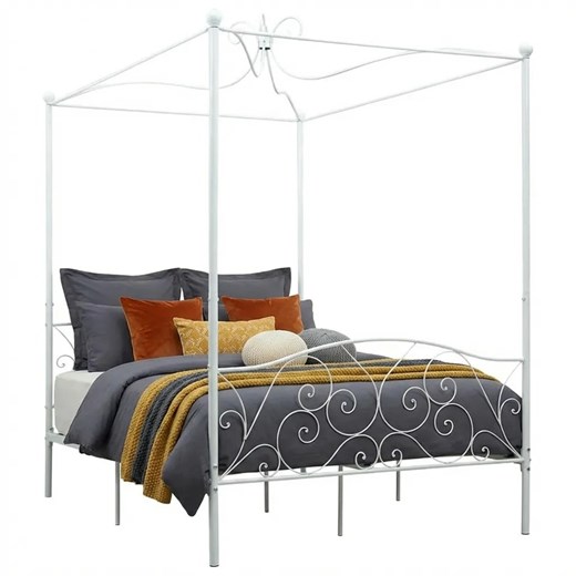 Białe małżeńskie łóżko z baldachimem 120x200 cm P1-H53 ze sklepu Edinos.pl w kategorii Łóżka i materace - zdjęcie 188433212