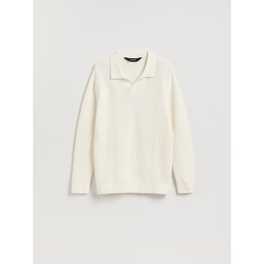 Reserved - Strukturalny sweter polo - biały Reserved XXL Reserved