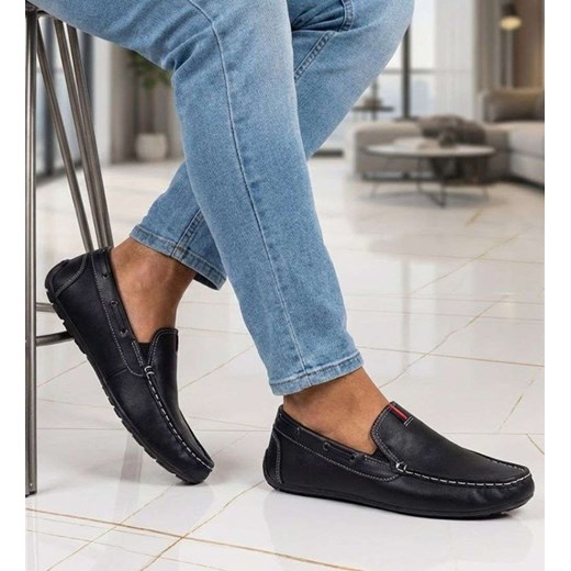 Wsuwane męskie czarne półbuty mokasyny /G3-2 15630 T250/ ze sklepu Pantofelek24.pl w kategorii Mokasyny męskie - zdjęcie 188459933