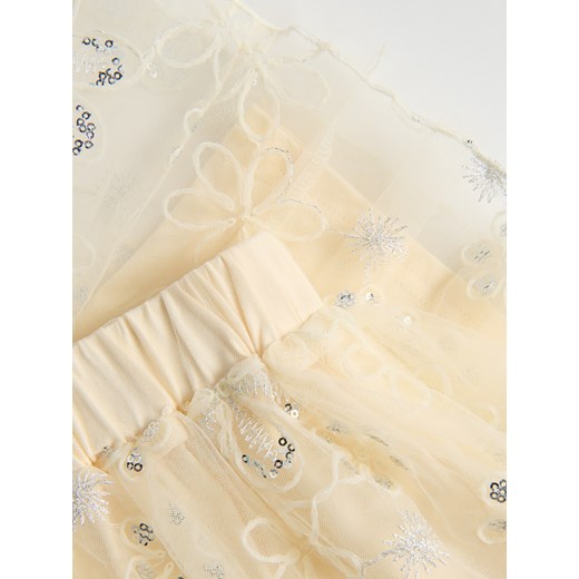 Reserved - Tiulowa spódnica z cekinami - kremowy Reserved 158 (12 lat) Reserved