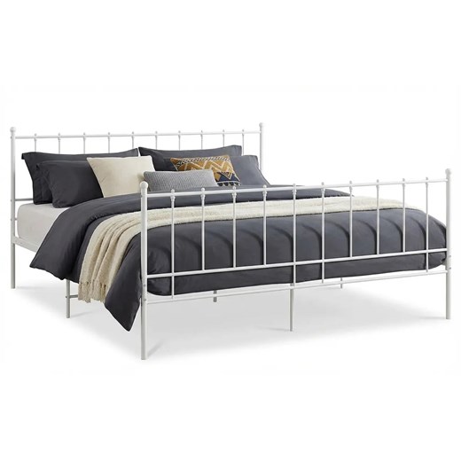 Białe metalowe łózko małżeńskie 160x200 cm - Laxi ze sklepu Edinos.pl w kategorii Łóżka i materace - zdjęcie 188473301