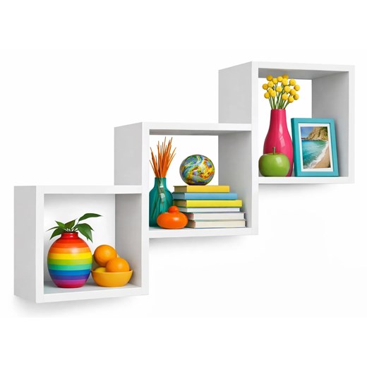 Biała Trzykomorowa Półka Ścienna K5-P64 ze sklepu Edinos.pl w kategorii Półki - zdjęcie 188478321