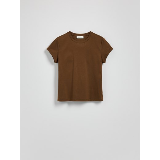 Reserved - T-shirt z domieszką jedwabiu - brązowy ze sklepu Reserved w kategorii Bluzki damskie - zdjęcie 188502471