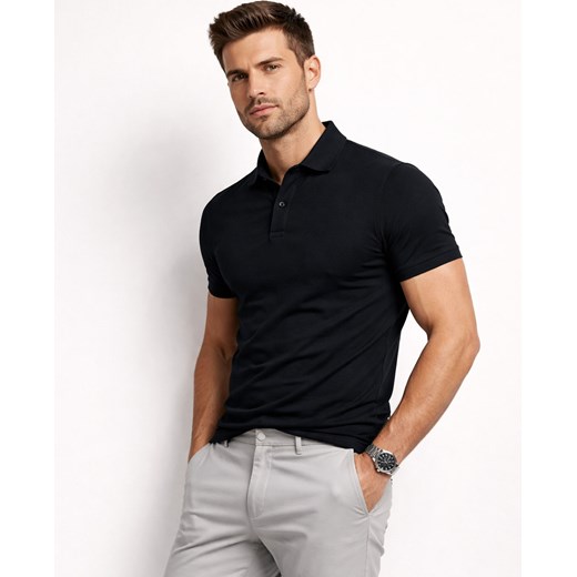 Koszulka polo męska czarna Recea ze sklepu Recea.pl w kategorii T-shirty męskie - zdjęcie 188512480