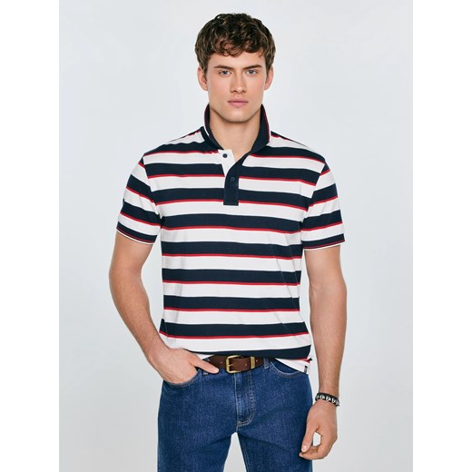 Koszulka męska polo w paski granatowo-biała Seulis 100 ze sklepu Big Star w kategorii T-shirty męskie - zdjęcie 188528260
