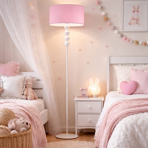 Biała lampa podłogowa z różowym abażurem BERMUDY do pokoju dziecięcego ze sklepu Lysne w kategorii Lampy podłogowe - zdjęcie 188547310