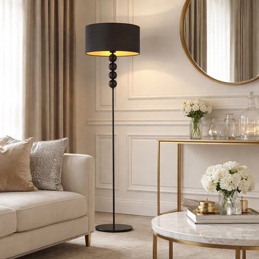 Designerska lampa podłogowa BERMUDY GOLD z czarnym abażurem ze złotym wnętrzem ze sklepu Lysne w kategorii Lampy podłogowe - zdjęcie 188547343
