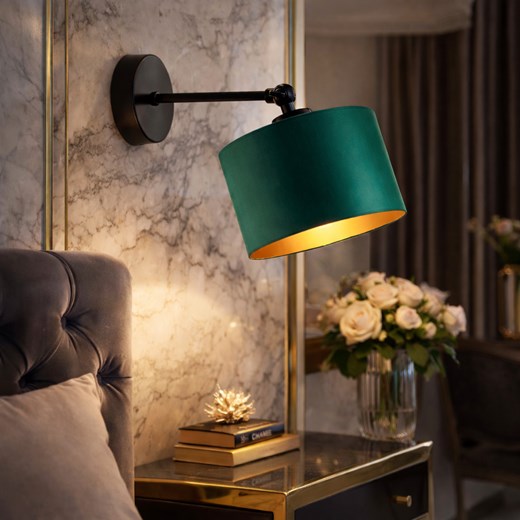 Czarna lampa ścienna na wysięgniku ruchomym TETE GOLD z abażurem w kolorze zieleni butelkowej ze złotym wnętrzem ze sklepu Lysne w kategorii Lampy ścienne - zdjęcie 188547614