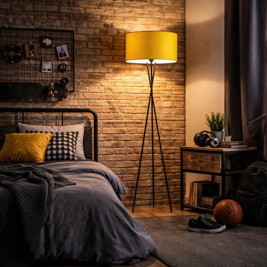 Trójnożna lampa stojąca w musztardowo-czarnej kolorystyce PARYŻ ze sklepu Lysne w kategorii Lampy podłogowe - zdjęcie 188547704