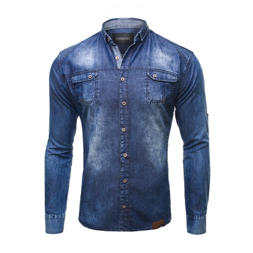 OZONEE 42 KOSZULA MĘSKA JEANSOWA ozonee-pl niebieski Koszule jeansowe męskie