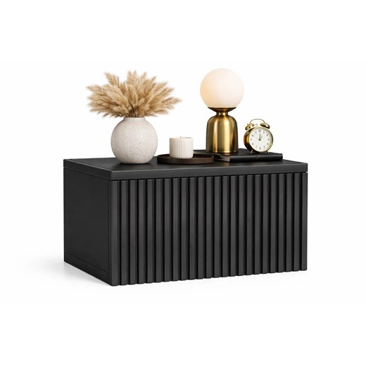 Czarna Ścienna Szafka Nocna Ryflowana W0-R50 ze sklepu Edinos.pl w kategorii Stoliki i szafki nocne - zdjęcie 188634302