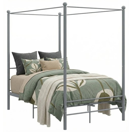 Szare podwójne łóżko z baldachimem 140x200 cm F8-K28 ze sklepu Edinos.pl w kategorii Łóżka i materace - zdjęcie 188634330