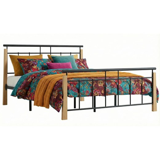 Metalowe łóżko rustykalne czarny + jasny dąb 180x200 cm S6-C05 ze sklepu Edinos.pl w kategorii Łóżka i materace - zdjęcie 188634343