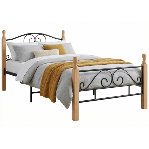 Rustykalne łóżko metalowe czarny + jasny dąb 100x200 cm B5-A97 ze sklepu Edinos.pl w kategorii Łóżka i materace - zdjęcie 188680233