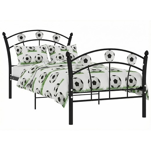 Czarne metalowe łóżko z motywem piłki 90x200 cm P5-C71 ze sklepu Edinos.pl w kategorii Łóżka dziecięce - zdjęcie 188680234