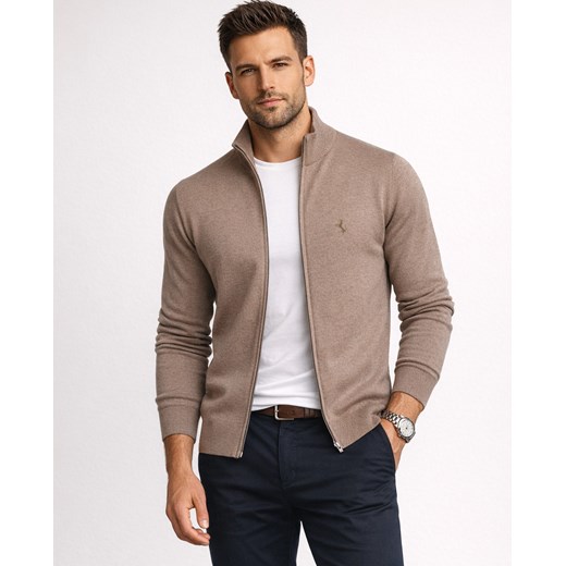 Rozpinany sweter męski z stójką bawełniany brązowy Recea ze sklepu Recea.pl w kategorii Swetry męskie - zdjęcie 188688380