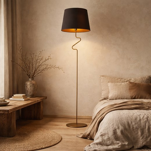 Nowoczesna lampa podłogowa do sypialni i salonu FOGO GOLD z czarnym abażurem ze złotym wnętrzem ze sklepu Lysne w kategorii Lampy podłogowe - zdjęcie 188689190