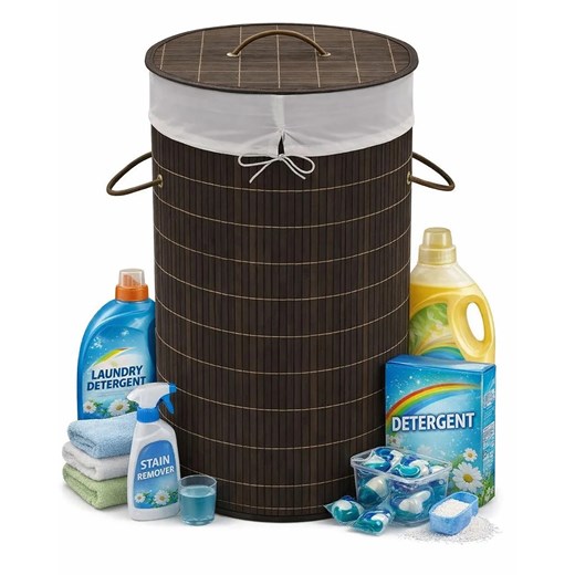 Okrągły bambusowy kosz na pranie N8-L75 ze sklepu Edinos.pl w kategorii Kosze na pranie - zdjęcie 188689290