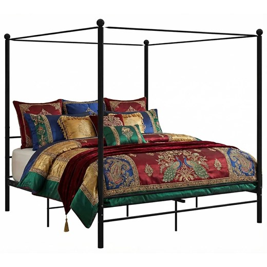 Czarne łóżko dwuosobowe z metalu 200x200 cm P1-L59 ze sklepu Edinos.pl w kategorii Łóżka i materace - zdjęcie 188689322