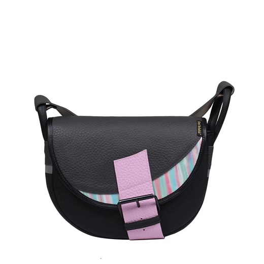 -czarna z różowym językiem damska torebka listonoszka skórzana na ram ze sklepu Słoń Torbalski w kategorii Listonoszki - zdjęcie 188692692