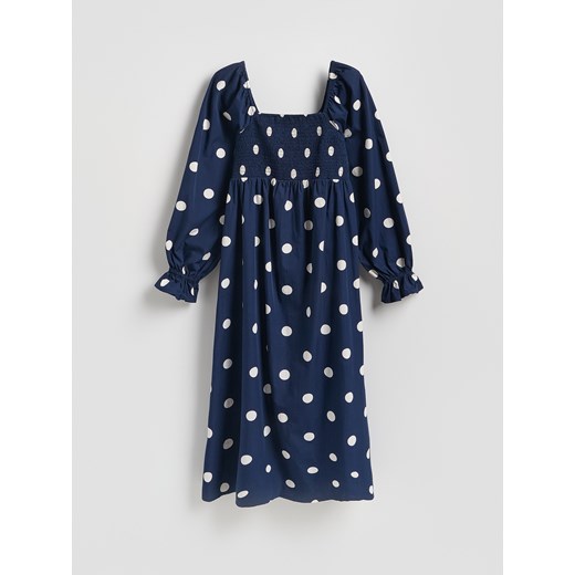 Reserved - Bawełniana sukienka w groszki - granatowy ze sklepu Reserved w kategorii Sukienki - zdjęcie 188709810