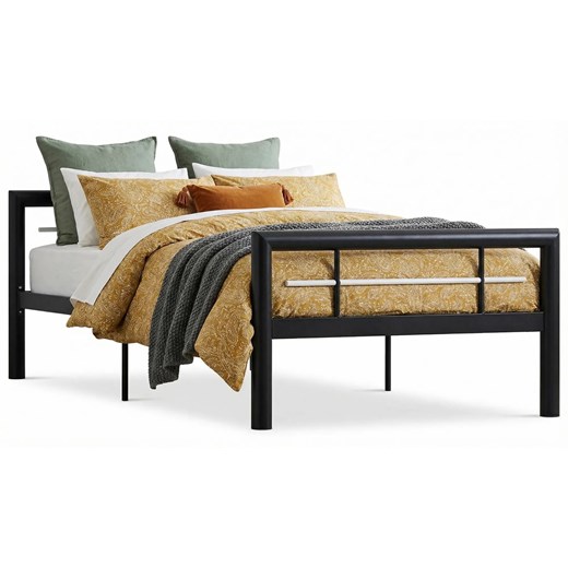 Czarne metalowe łóżko z zagłówkiem 100 x 200 cm C0-A56 ze sklepu Edinos.pl w kategorii Łóżka i materace - zdjęcie 188715921