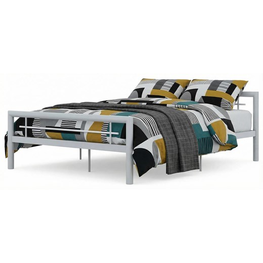 Szare metalowe łóżko z zagłówkiem 120 x 200 cm M6-F31 ze sklepu Edinos.pl w kategorii Łóżka i materace - zdjęcie 188715924