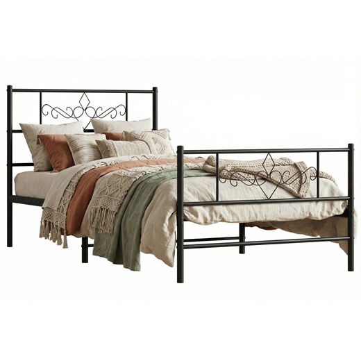 Czarne metalowe łóżko jednoosobowe 90x200 cm F8-Z18 ze sklepu Edinos.pl w kategorii Łóżka i materace - zdjęcie 188715954