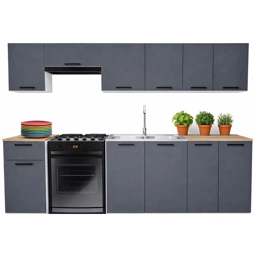 Zestaw mebli kuchennych 240 cm antracyt  D5-Z51 ze sklepu Edinos.pl w kategorii Meble kuchenne - zdjęcie 188715964