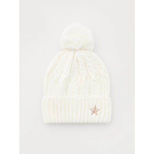 Reserved - Czapka z pomponem - złamana biel Reserved 6-12 miesięcy Reserved wyprzedaż