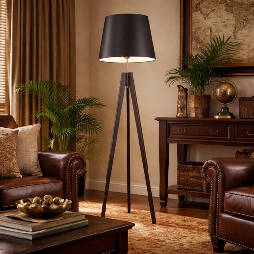 Drewniana lampa podłogowa na trójnogu w kolorze hebanowym ARUBA ze sklepu Lysne w kategorii Lampy podłogowe - zdjęcie 188722222