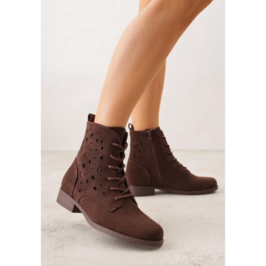 Brązowe Sznurowane Botki z Ażurową Cholewką Zeliana 38 born2be.pl