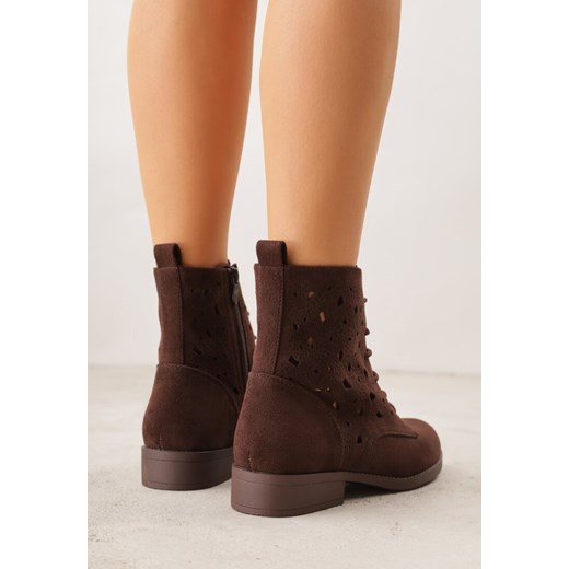 Brązowe Sznurowane Botki z Ażurową Cholewką Zeliana 37 born2be.pl