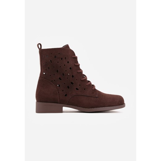Brązowe Sznurowane Botki z Ażurową Cholewką Zeliana 41 born2be.pl