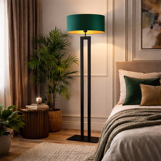 Czarna lampa podłogowa z abażurem w kolorze butelkowej zieleni KALIFORNIA GOLD ze sklepu Lysne w kategorii Lampy podłogowe - zdjęcie 188754764