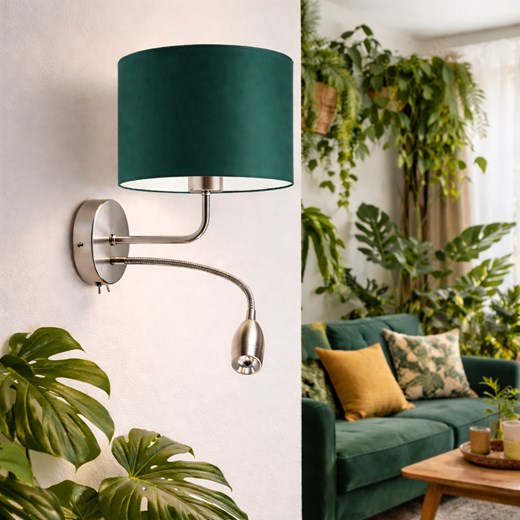 Podwójny kinkiet z regulowanym ramieniem LED CAPRI abażur zieleń butelkowa walec ze sklepu Lysne w kategorii Lampy ścienne - zdjęcie 188754790