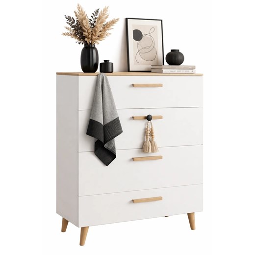 Biała komoda 80 cm z 4 szufladami H4-Z87 ze sklepu Edinos.pl w kategorii Komody - zdjęcie 188755252