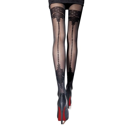 Czarne rajstopy jak pończochy z wzorem z tyłi Apriel 40 DEN, Kolor czarny, Rozmiar 2, Fiore ze sklepu Primodo w kategorii Rajstopy - zdjęcie 188768853