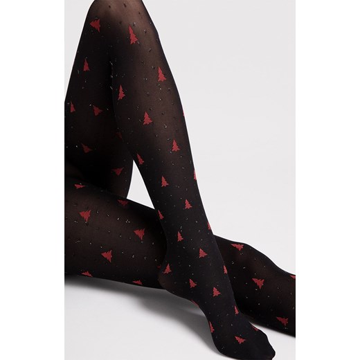 Rajstopy damskie w czerwone choinki Be Merry G5976 40 DEN, Kolor czarno-czerwony, Rozmiar 5, Fiore ze sklepu Primodo w kategorii Rajstopy - zdjęcie 188768863