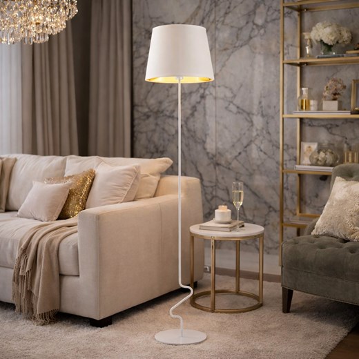Biała lampa podłogowa do salonu SURAT GOLD w stylu glamour ze sklepu Lysne w kategorii Lampy podłogowe - zdjęcie 188861903