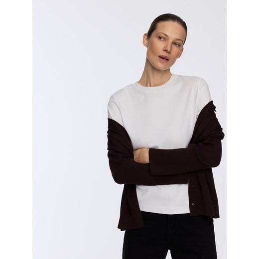 Reserved - T-shirt z bawełny merceryzowanej - biały ze sklepu Reserved w kategorii Bluzki damskie - zdjęcie 188887194