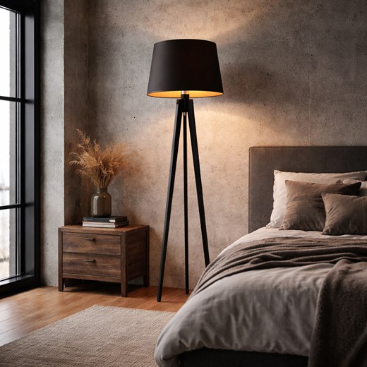 Nowoczesna lampa podłogowa CURACAO GOLD lampa stojąca drewniany trójnóg ze sklepu Lysne w kategorii Lampy podłogowe - zdjęcie 188895960