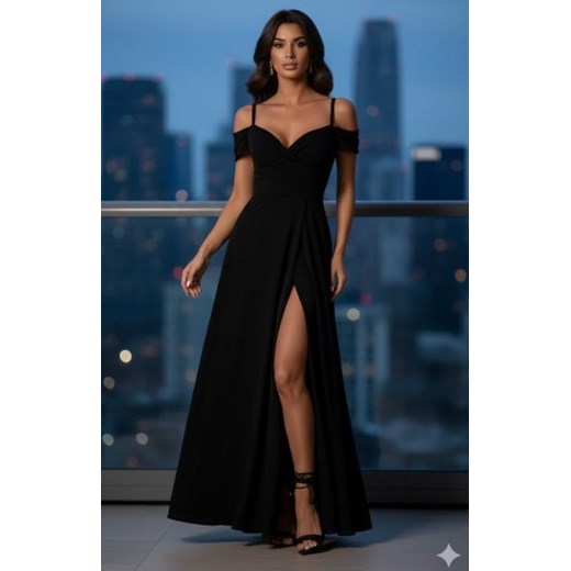 Długa sukienka Valentina z kopertowym dekoltem i odkrytymi ramionami ze sklepu intimiti.pl w kategorii Sukienki - zdjęcie 188932561