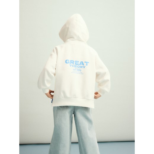 Reserved - Bawełniana bluza z kapturem - złamana biel ze sklepu Reserved w kategorii Bluzy dziewczęce - zdjęcie 188963434