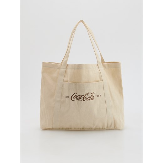 Reserved - Torba z napisem Coca-Cola - beżowy Reserved ONE SIZE Reserved