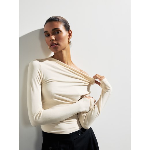 Reserved - Bluzka z ozdobnym marszczeniem - kremowy Reserved S Reserved