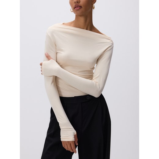 Reserved - Bluzka z ozdobnym marszczeniem - kremowy Reserved XL Reserved