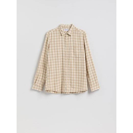 Reserved - Koszula regular z lnem - beżowy ze sklepu Reserved w kategorii Koszule męskie - zdjęcie 188998122